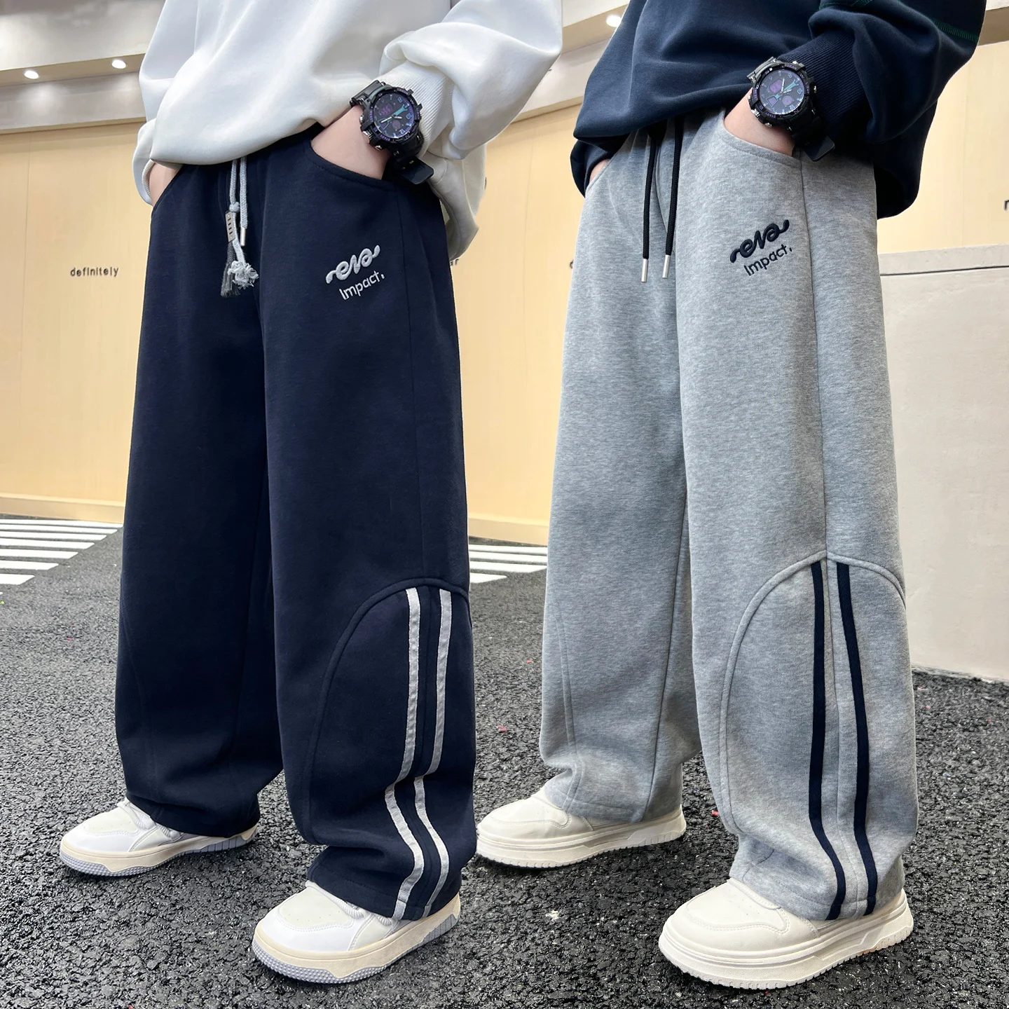 

2025 Autumn New Side Striped Knitted Wide Leg Trousers Comfortable Leisure Sports Pants