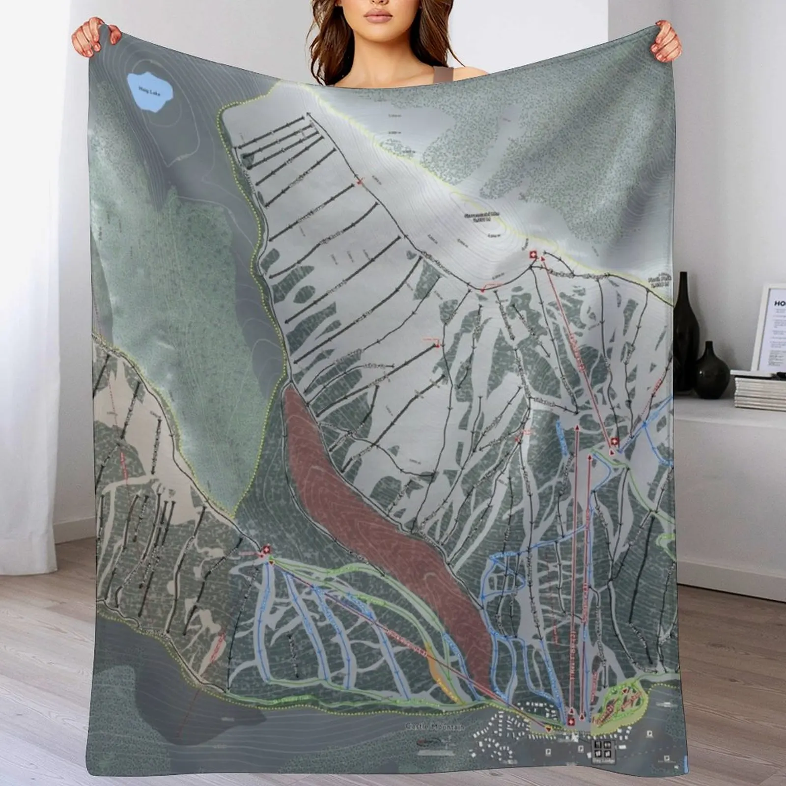 

Castle Mountain Resort Trail Map Throw Blanket Furry Weighted Blankets