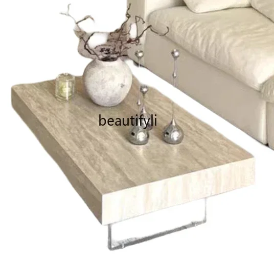 TTT Nordic wabi-sandy travertine rock slab coffee table suspended creative table modern simplicity, rectangular tea table minima