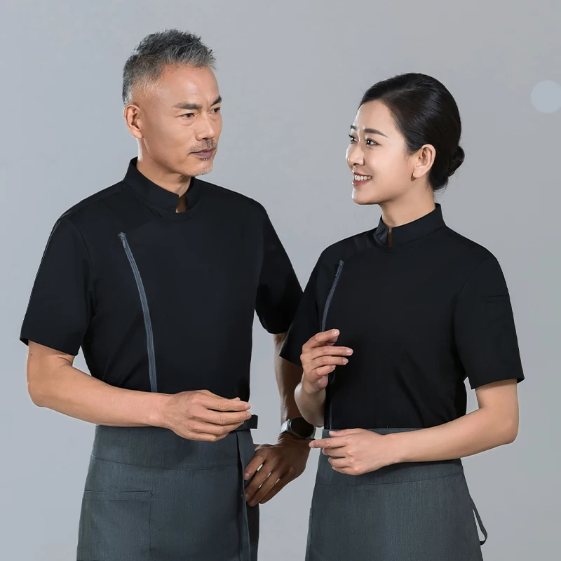 Мужская кухонная куртка, униформа пекарни официанта, летняя одежда для барбекю, кафетерия, одежда шефа, униформа для столовой, рубашка для приготовления пищи