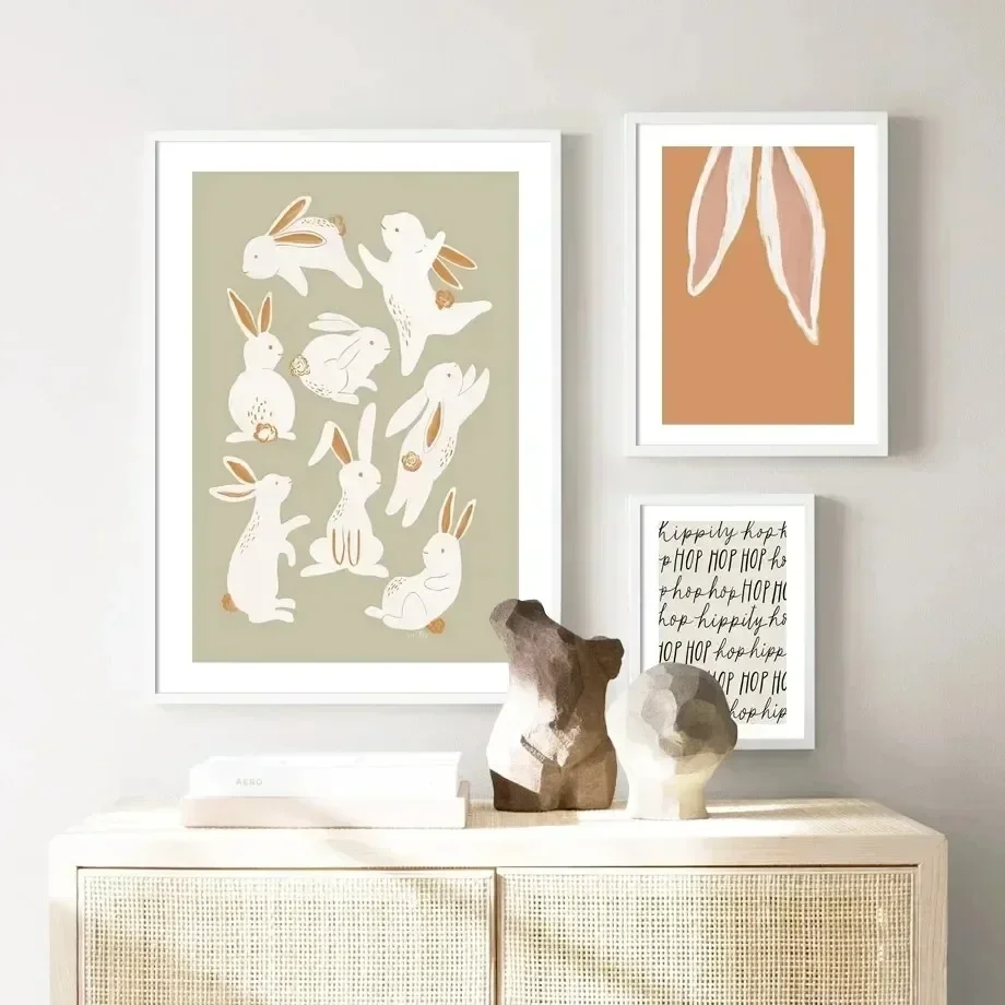 1pc frameless Canvas Painting Spring Easter Egg Floral Wreath Bunny Boho Nordic Posters Minimalist Print Canvas Painting Wall Ar