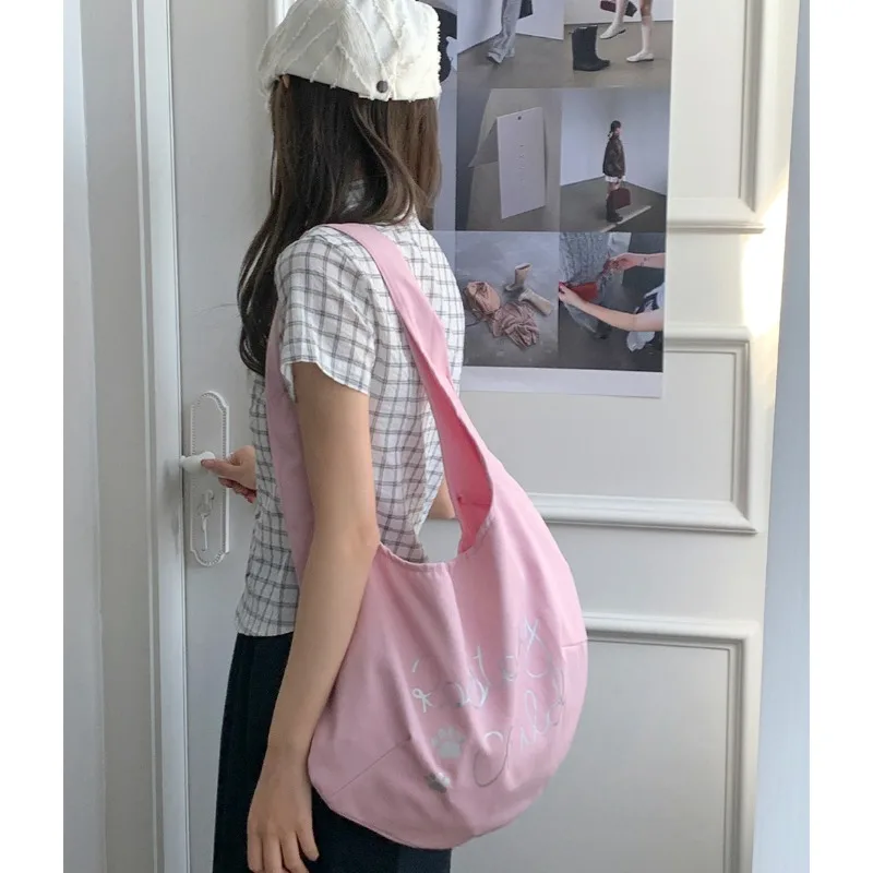 Youda New Canvas Fabric Shoulder Bag Simple Fanshion Bagel Letter Pattern Crossbody Large Casual Capacity Shopper Tote Bags