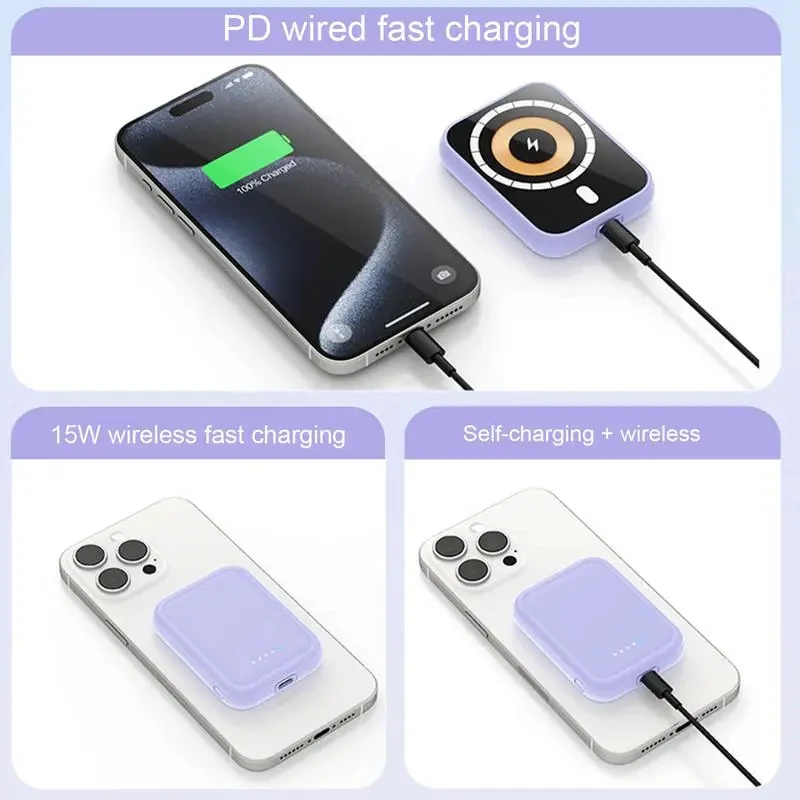 Mini Magnetic Power Bank for Apple Watch Wireless Charger PD20W Fast Charge External Battery Portable Powerbank