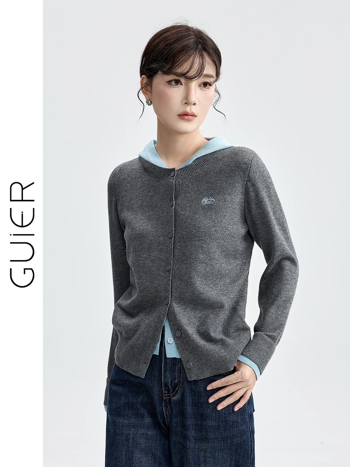 

Женский вязаный топ Guier с цветными блоками, имитация двухслойности, с длинным рукавом и круглым вырезом, новая осенне-зимняя коллекция 2025 года, высокое качество