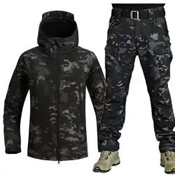 Camouflage Outdoor Sharkskin Softshell Clothes Men Tactical Hunting Clothes Windproof Waterproof Jacket And Pants