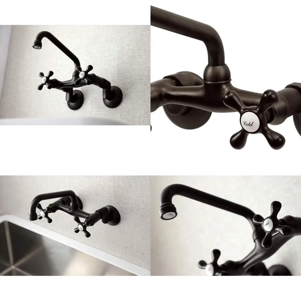 

7 Oil Rubbed Bronze Victorian Style Dual Handle Wall-Mounted Kitchen Faucet