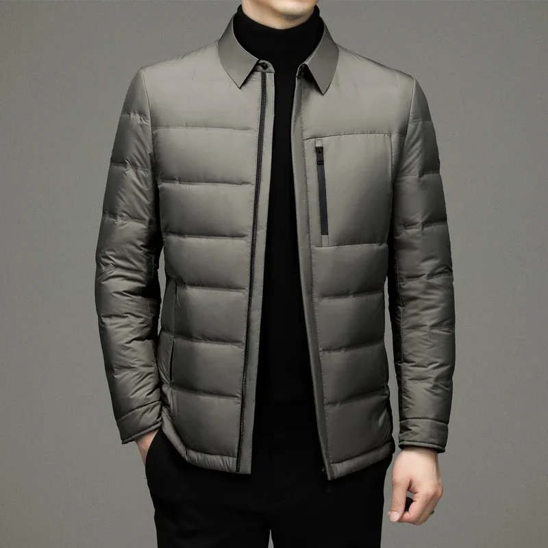 

LIBIELIY 2025 Autumn Winter Down Jacket Men Grey Duck Down Coat Fashion Business Casual Warm Jacket Turn Down Collar Outerwear M