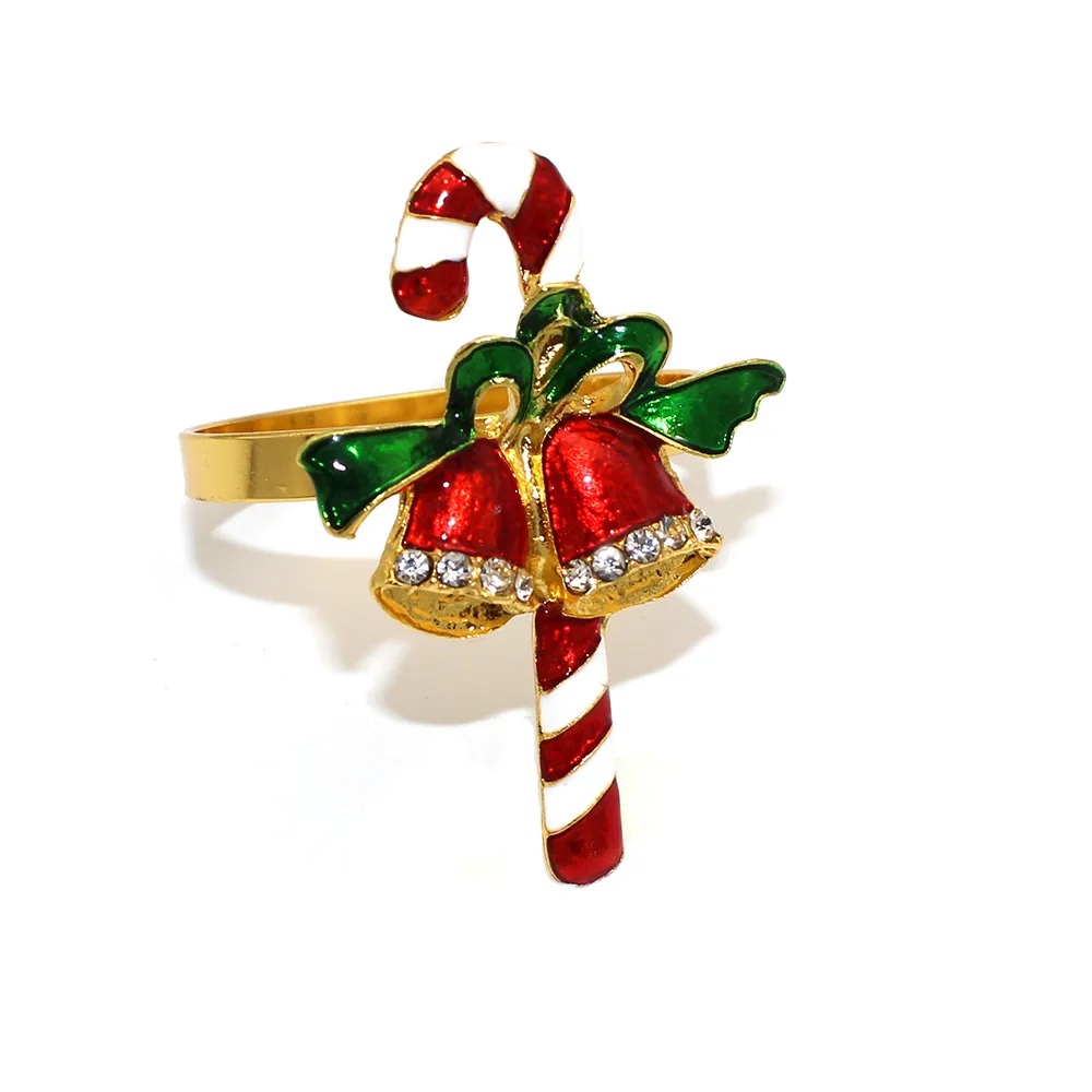 6 pçs natal muleta guardanapo anéis de metal ouro guardanapo anel titular para festa de férias jantar mesa configuração decoração hb375