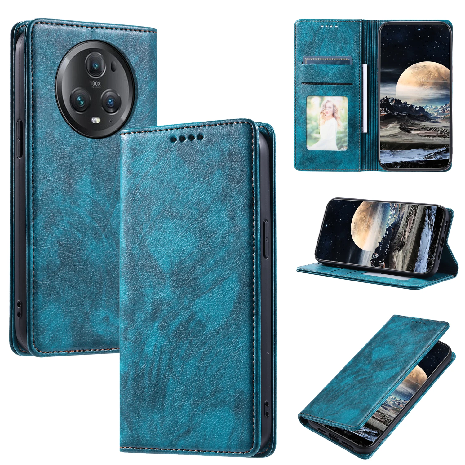 

For Honor Magic 5 Pro 5G Phone Case Lychee Silicone Protective Case Flip Leather Case