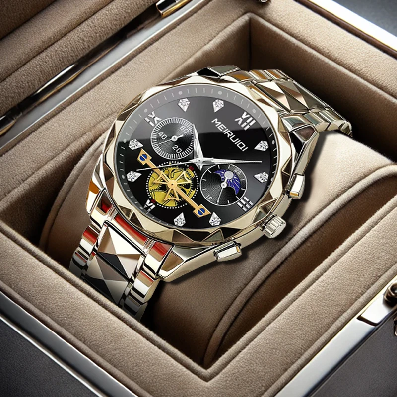 A men's silver steel strip Roman numeral black dial casual business gorgeous cool quartz watch