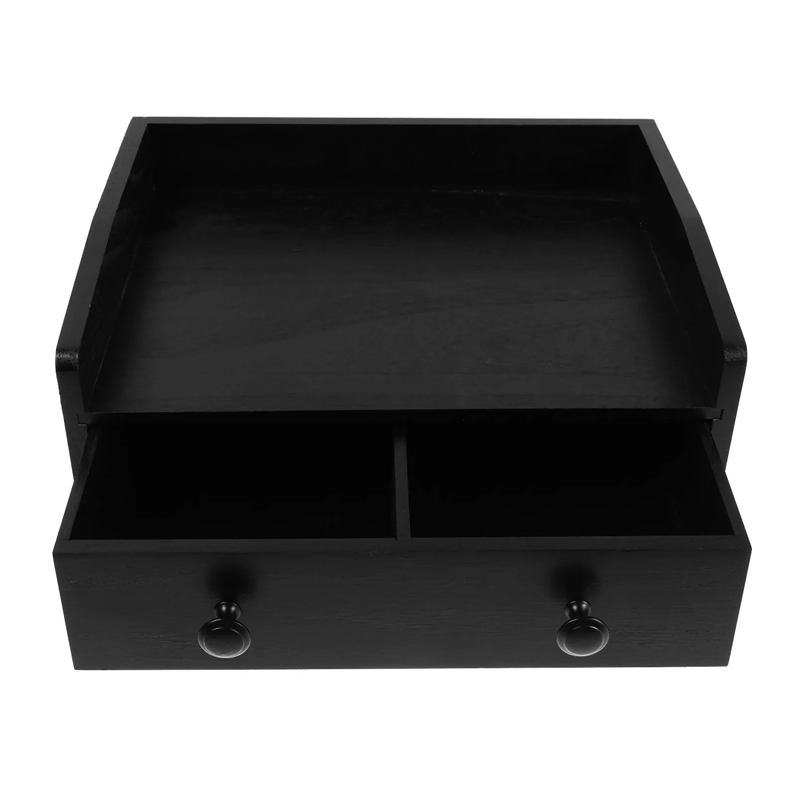 Multifunctional Wooden Drawer Storage Box Black Finish for Coffee Tea Bags Condiments Desktop Kitchen Countertop Organizer