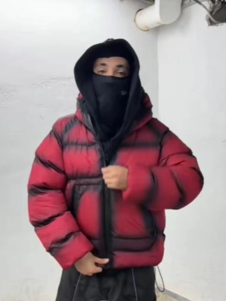 شتاء 2025 Harajuku شارع العليا ريترو سوبر كبير قلنسوة بسحاب سترة دافئة الرجال موضة عادية Y2K الهيب هوب بلون فضفاض