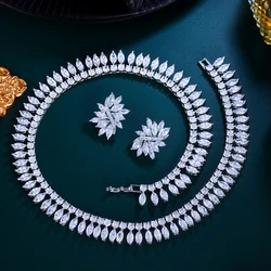 ThreeGraces Sparkling Marquise Cut Cubic Zirconia Elegant Bridal Wedding Party Necklace Earrings Jewelry Set for Women T1037