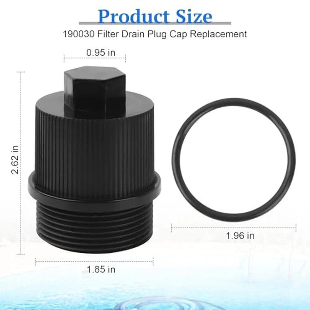 190030 Drain Adapter Cap Assembly For Pentair Clean- Clear-Plus -Quad DE Pool Filter With O Ring Black Plastic Part