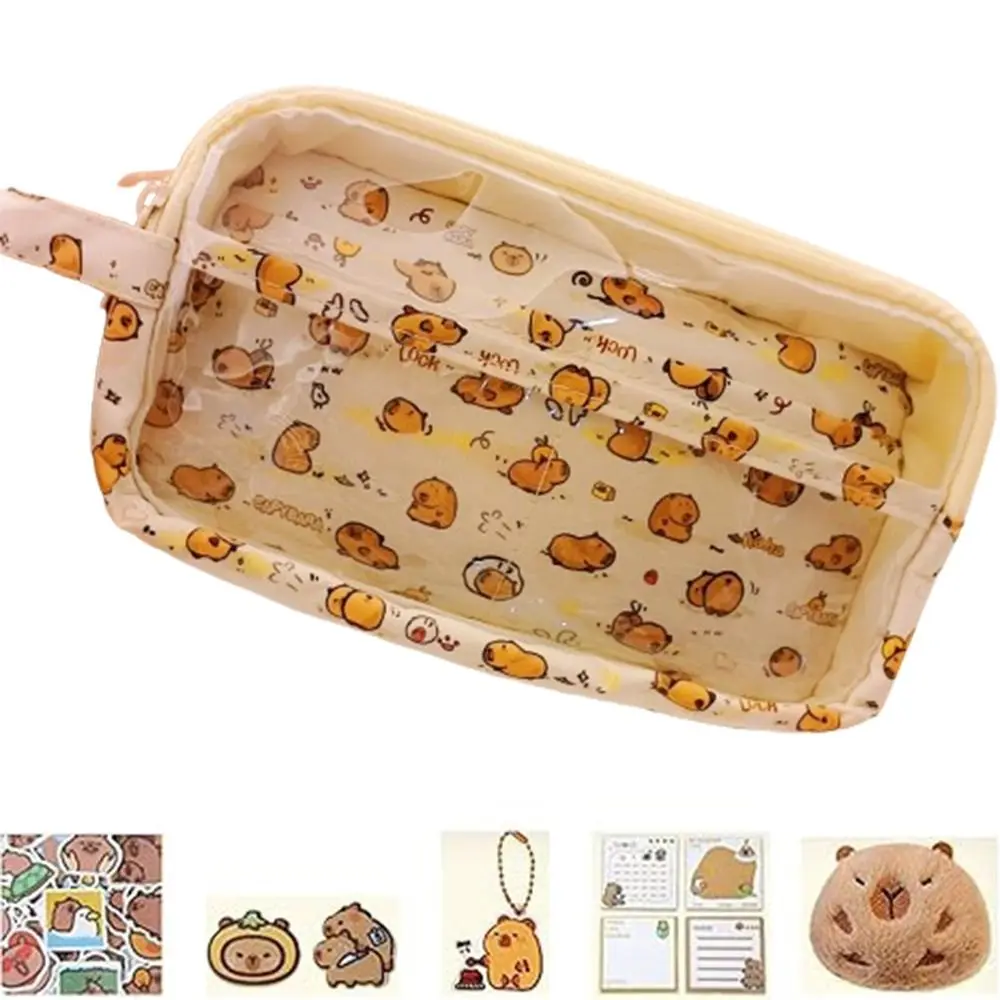 

Creative Capybara Pen Case Large Capacity with Front Pocket Cartoon Pencil Box with Pendant Portable Capybara Pen Holder