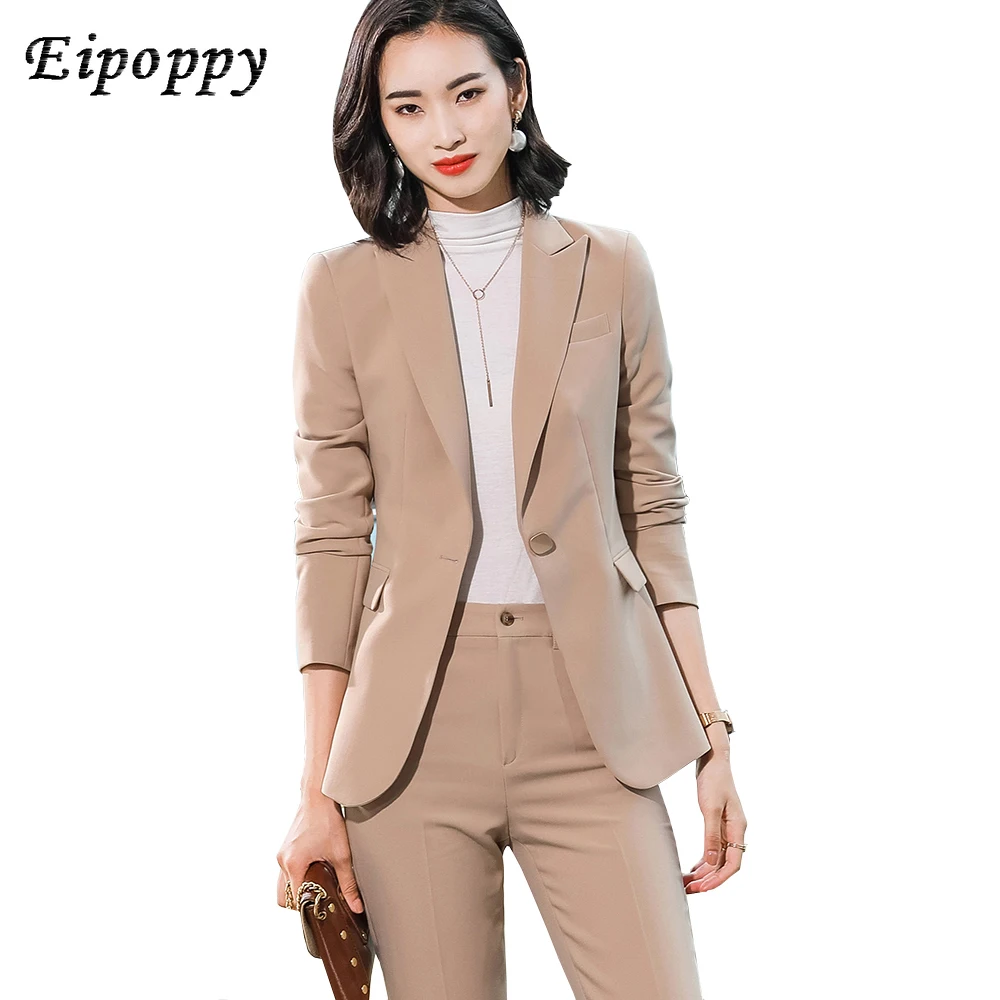 

Beige Pink Khaki Apricot Coffee Black Blue S-5XL 2 Piece Set Women Pant Suit Office Lady OL Girl Jacket Blazer And Trousers