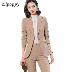 Beige Pink Khaki Apricot Coffee Black Blue S-5XL 2 Piece Set Women Pant Suit Office Lady OL Girl Jacket Blazer And Trousers