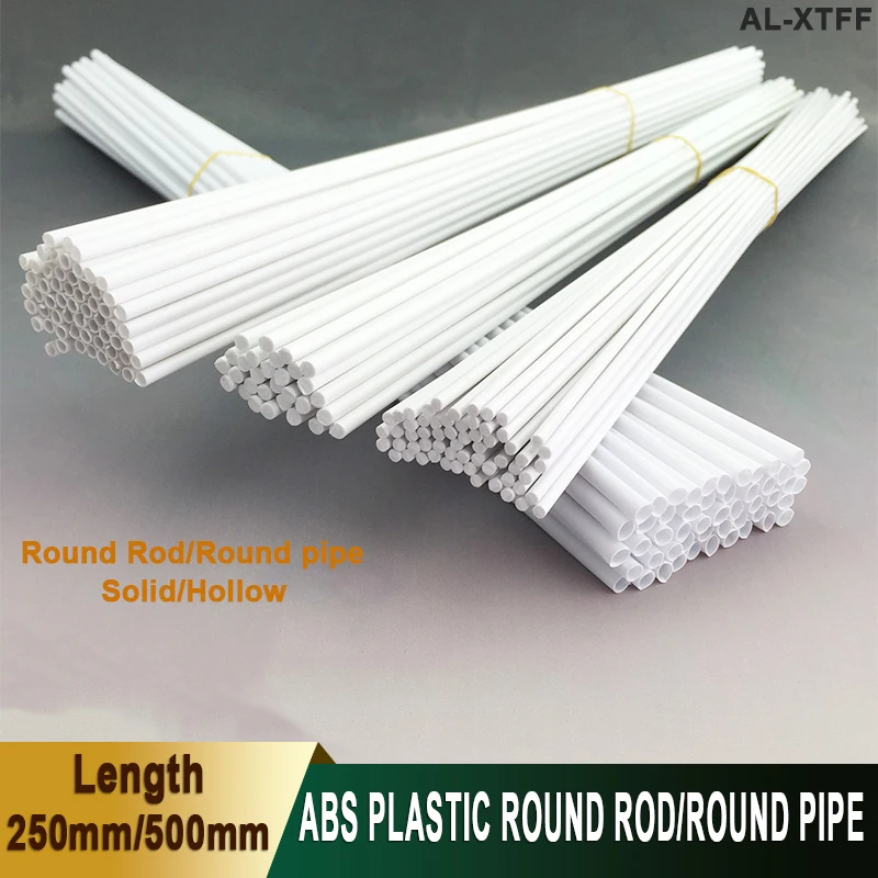 Varilla redonda de plástico ABS, longitud sólida/cava de 250mm/500mm para modelo arquitectónico DIY, construcción de escenas artesanales (0,5mm-10mm de diámetro)