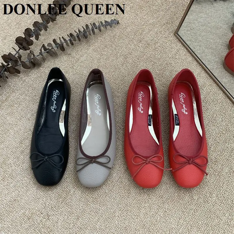 New Brand Flats Ballet Women Shoes Classic Round Toe Flat Ballerina Female Bow Casual Slip On Loafer Soft Moccasin Fashion Mujer