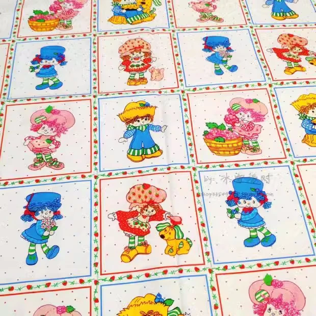 1 Yard Cartoon Strawberry Girl Print 100% Cotton Fabric for Girl Clothes Hometextile Cushion Cover Needlework DIY