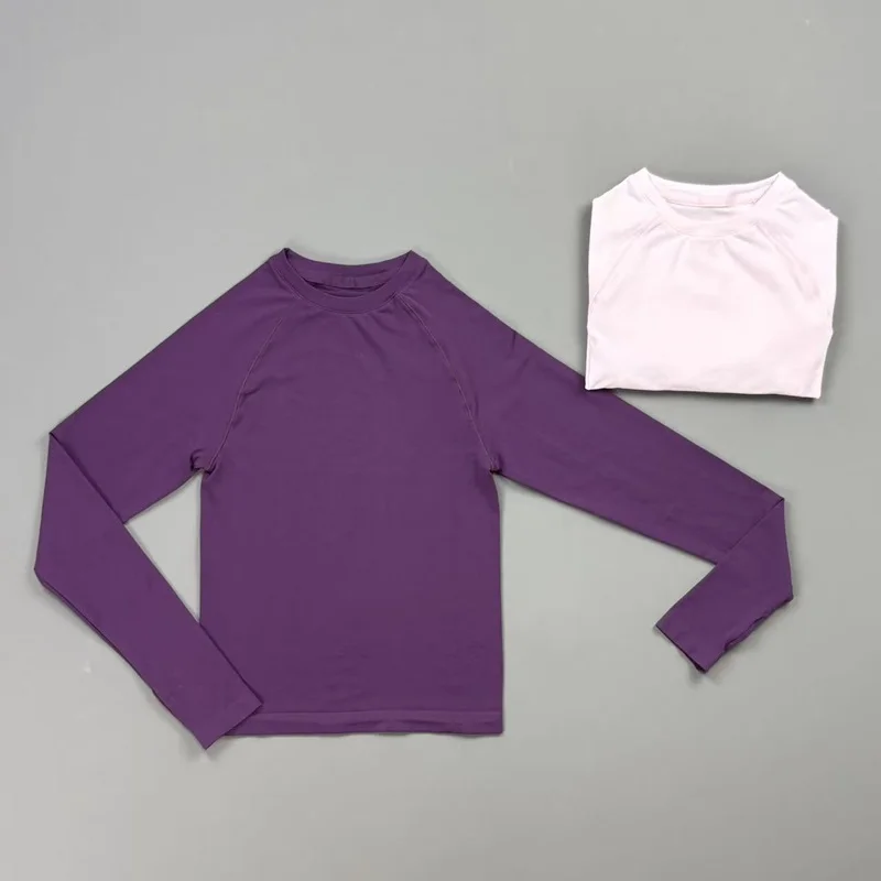 Damen Gym Top Nahtloses Defy Langarm-Oberteil Rundhals Yoga Workout Kleidung Slim Fit Laufbluse Sport Fitness Shirt – Detail 5