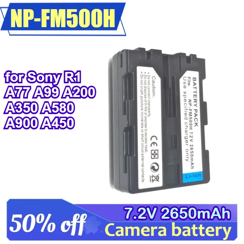 

NP-FM500H for Sony R1 A77 A99 A200 A350 A580 A900 A450 7.2V 2650mAh Camera Battery