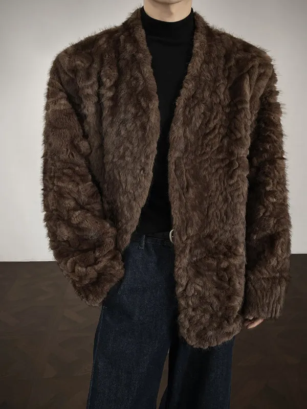 

Thiened V-Ne Lake eepskin Fur Jaet Men's Winter Coat Inteated Velvet Cotton Warmth Youth Faion Long Sve Coat