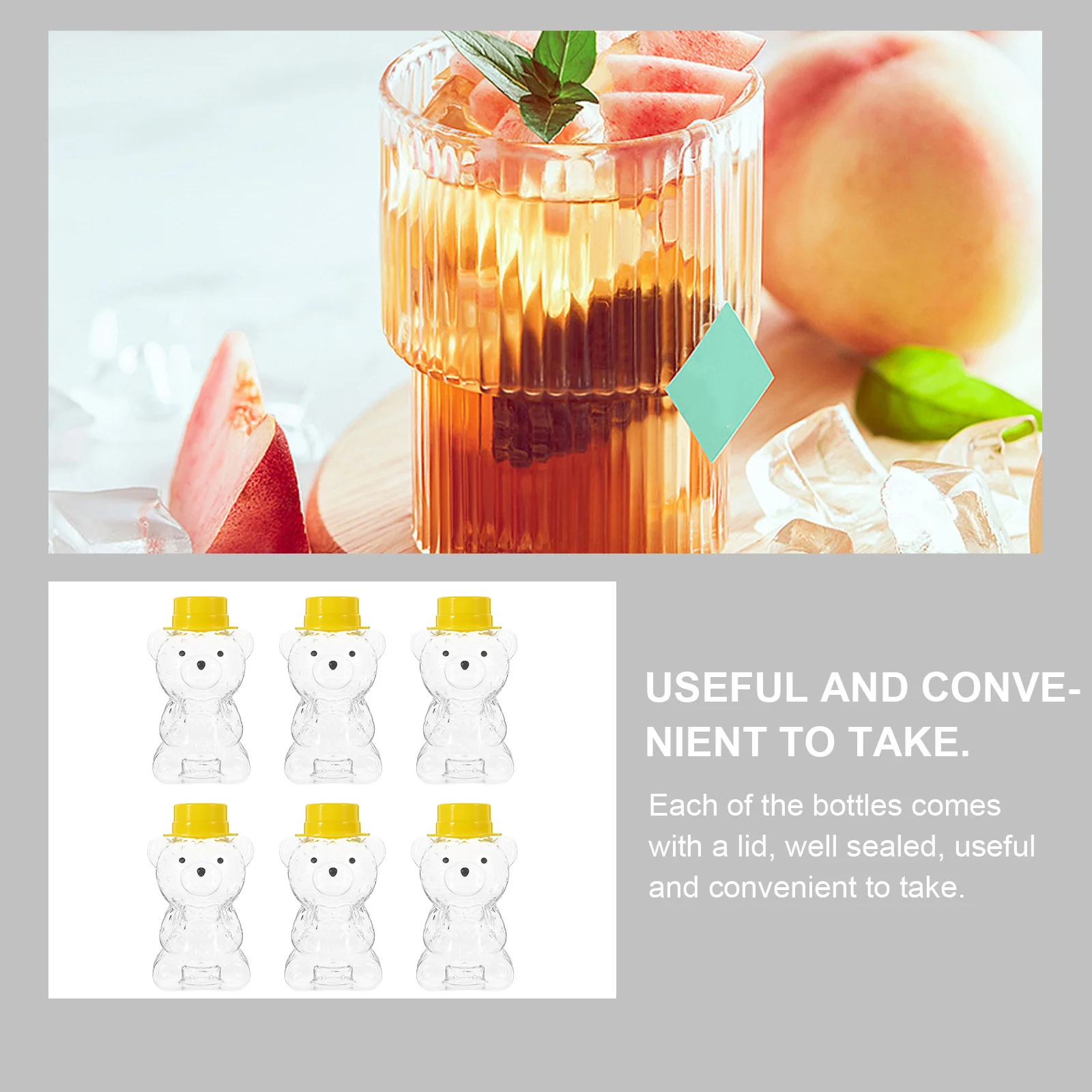 

6pcs Bear Shaped Plastic Beverage Bottle Transparent Drinking Container For Juice Milk Coffee Honey Storage Reusable Clear