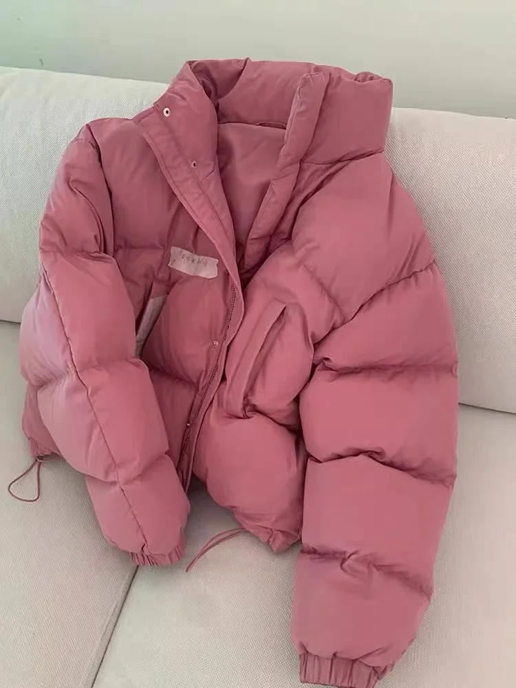 Frauen rosa Parka Jacke Mantel Langarm verdicken Mantel Harajuku 90er Jahre koreanische warme Roll kragen gepolsterte Jacke Vintage Winter 2024