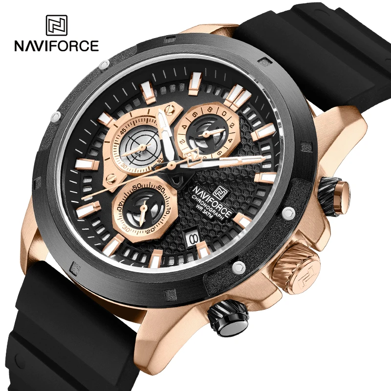 Top Luxury NAVIFORCE Multifunction Man Chronograph Fumed Silica Strap Quartz Wristwatches Military Sports Waterproof Men Watches