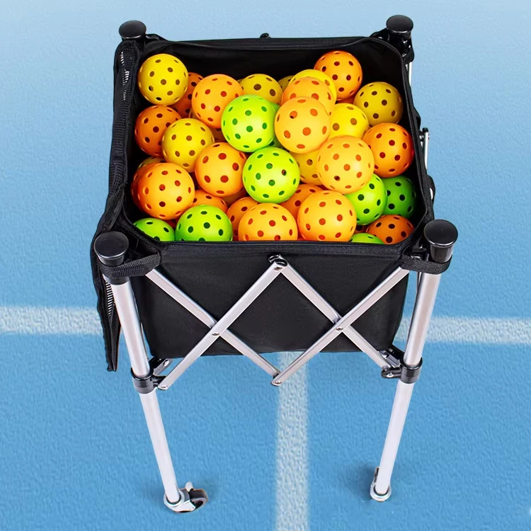 

OEM Lightweight Tennis Ball Pickleball Ball Hopper Basket Sport Aluminum Foldable Tennis Ball Cart