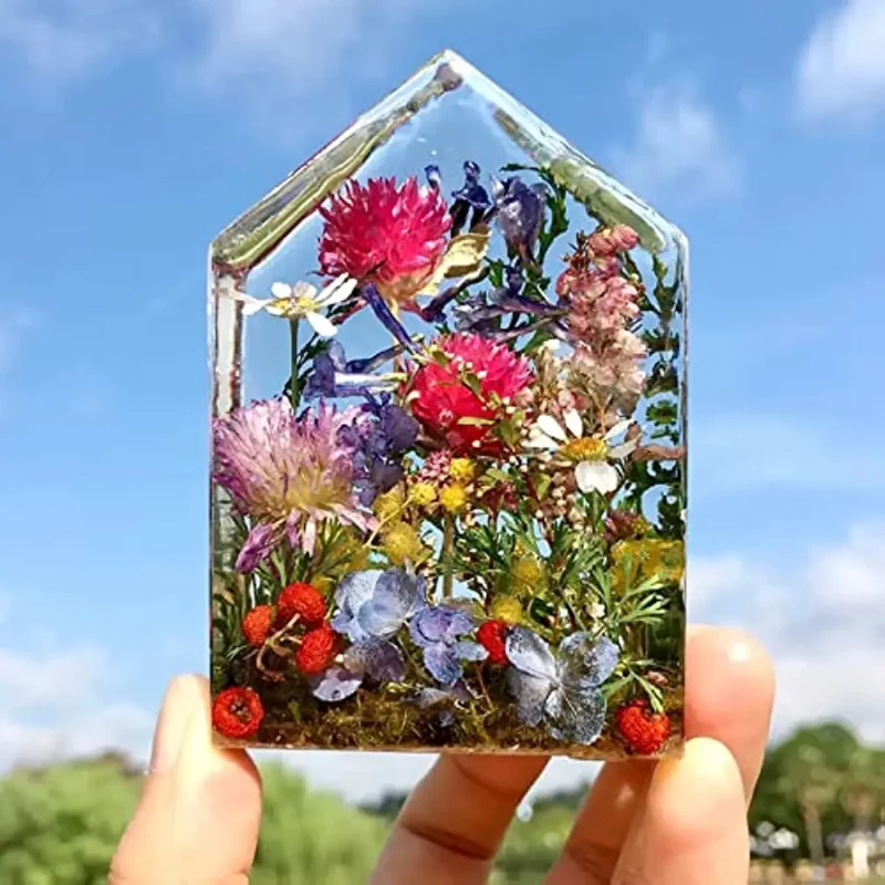 Fünfseitige dreidimensionale getrocknete Blumenhaus Ornamente DIY Kristall Epoxidharz Form Probe kleines Haus Silikonform