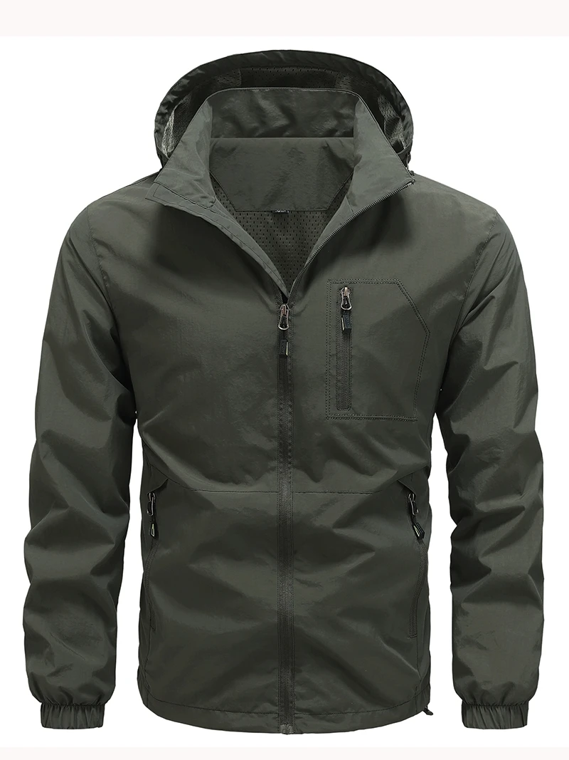 

Men's Spring Autumn Climbing Jaet Thin Windbreaker Qui Dry Outdoor Sports Coat Stand Fit Long Sve Pure Color Jaet