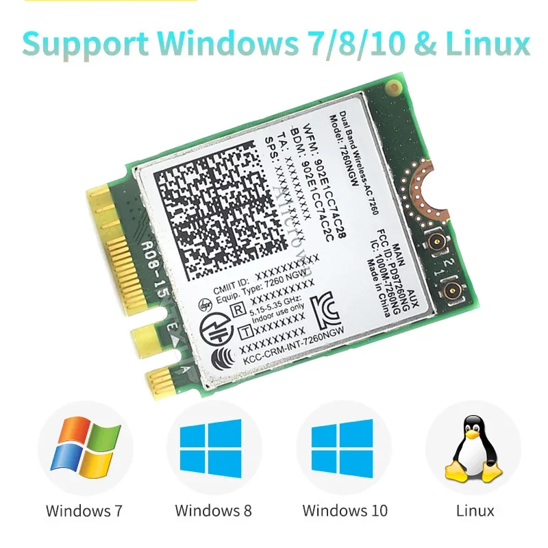 7260NGW M.2 Wifi بطاقة لاسلكية 1200Mbps ثنائي النطاق 2.4G 5G بلوتوث 4.0 802.11AC بطاقة محول مع هوائي لأجهزة الكمبيوتر المحمولة المكتبية