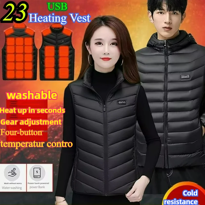 

COMXZ Smart Heating Vest 4 Control 21 Zone Heating Men Winter Jacket USB Electric Thermal Camping Winter Lightweight Coats