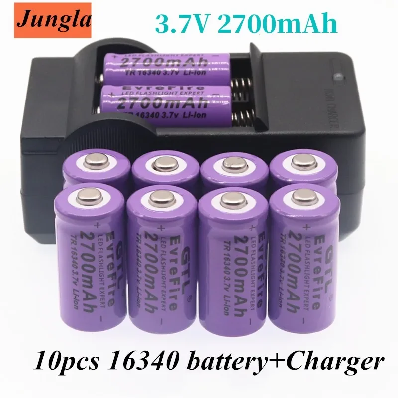 

100% New original 16340 Battery CR123A 16340 Battery 2700mAh 3.7V Li-ion Rechargeable Battery+16340 Charger