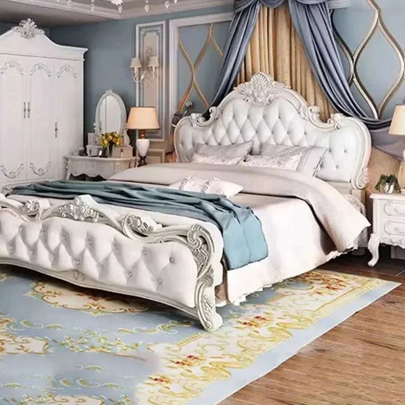 Luxury Queen Double Bed Modern Whitr King Headboard Frame Double Bed Girl Wood Sleeping Cama Furniture