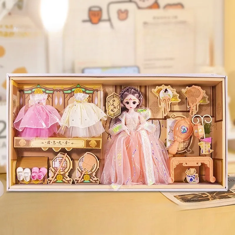 Caja de regalo de muñeca Barbi de dibujos animados para niños, juguete de princesa grande, vestido de música de moda, casa de juegos para niñas