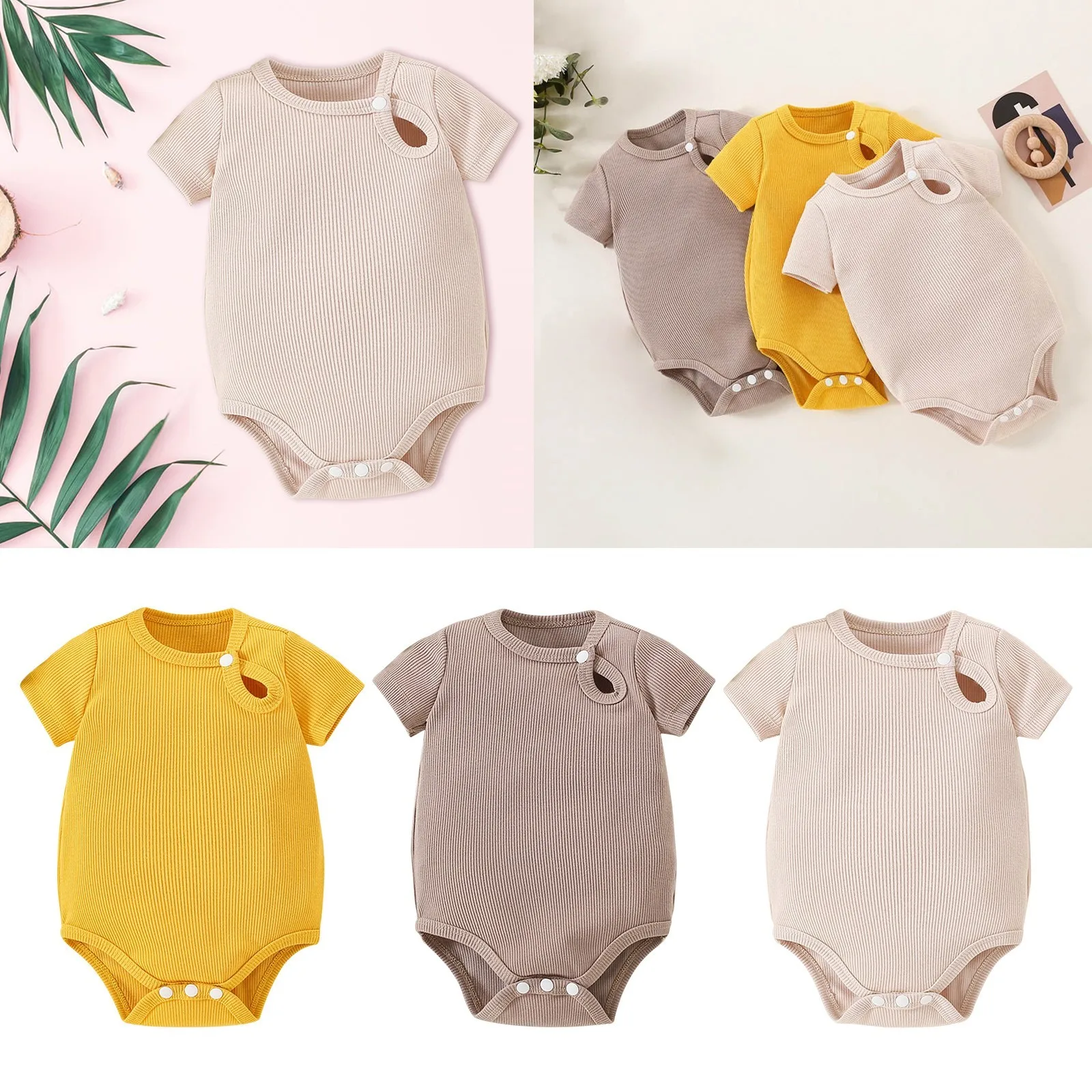 

Baby Girl Bodysuits Summer Short Sleeved Baby Onesie Solid Color Cute Fashion Small Buckle Romper Newborn Baby Girl Clothes 0-4T