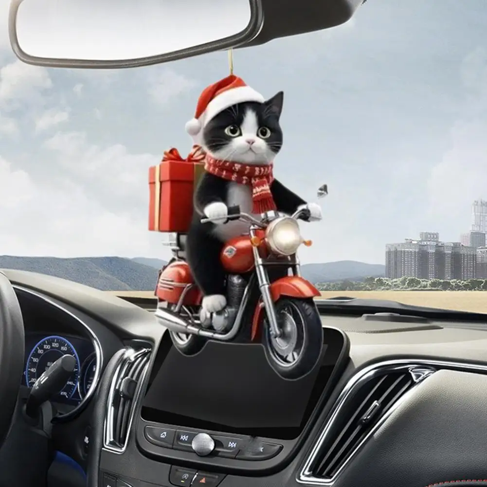 Motorcycle Cat Acrylic Hanging Decoration Home Indoor Christmas Tree Car Rearview Mirror 2D Flat Riding Kitten Hanging Ornament