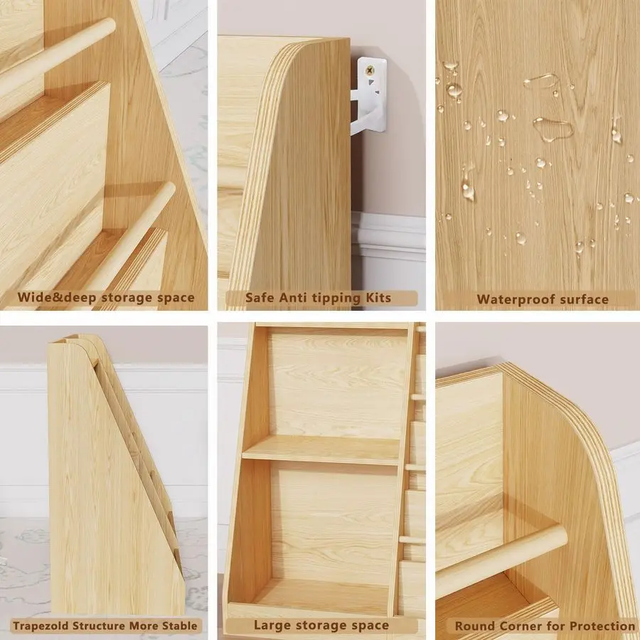 5 Tier Kids Bookshelf,Baby Bookshelf,Toy and Book Storage for Kids,Book Display Shelf,Natural