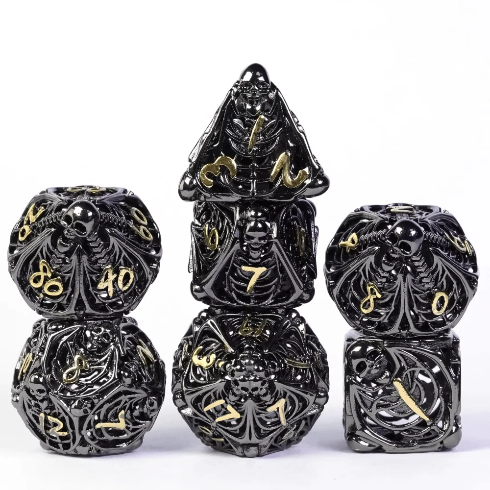 Cusdie Skeleton Hollow DND Dices Metal 7Pcs D4-D20 Polyhedral Dice Set for Dungeons and Dragons Role Playing Game Pathfinder