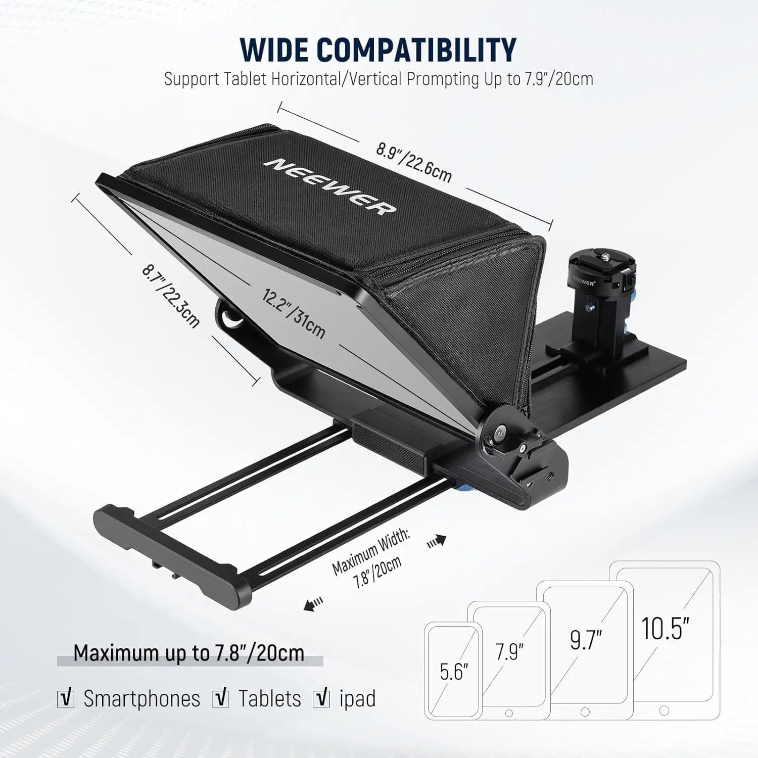 Teleprompter for iPad Tablets with Arca-Type Camera Mount, Cold Shoe, and Wireless Remote; App-Controlled, Perfect for Online Teaching, Vlogging, and Live Streaming – No Assembly Required - view 4