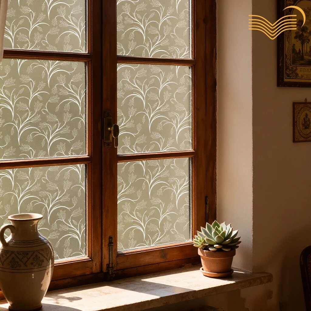 Delicate Vine Leaf Window Film White & Golden Branch Decor Decal For Bathroom Balcony Door&Window Anti-peep Window Sticker