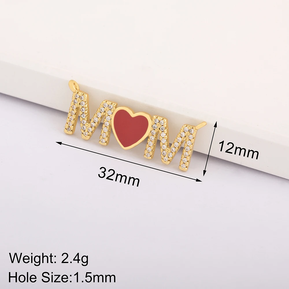 DIY Charm For Jewelry Making Necklaces Gold Color Copper Zircon Pendants Mom Letter Charms Unique Gift