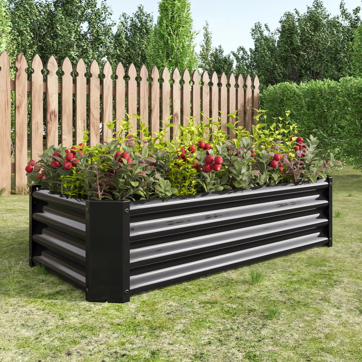 

Metal Raised Garden Bed, Rectangle Raised Planter 4×2×1ft Flowers Plants, Vegetables Herb Veezyo Black