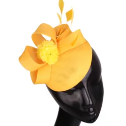 Yellow Fashion Fascinator Hat For Women Elegant Ladies Headpiece With Fancy Flower Charming Fedora Cap Party Dinner Chapeau Cap