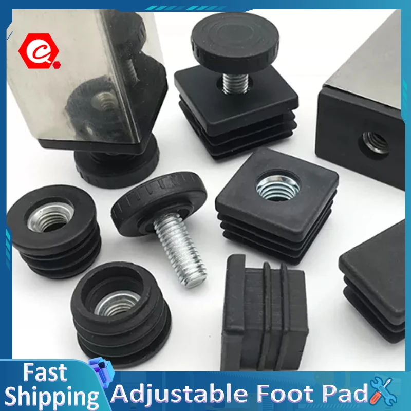 Black Adjustable Foot Pad Plastic Square/Round Adjustable Height Screw Foot Pad Sofa Bed Cabinet Table Floor Protector M8/M10