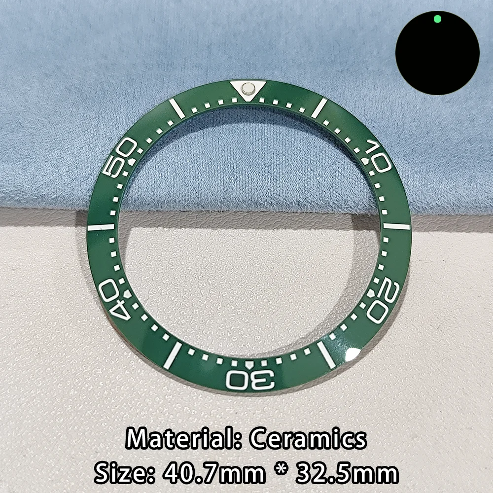 40.7 * 32.5mm Sloping Green Luminous Ceramic Bezel Insert Replacement Watch Accessories Blue/Black Ceramic Watch Bezel