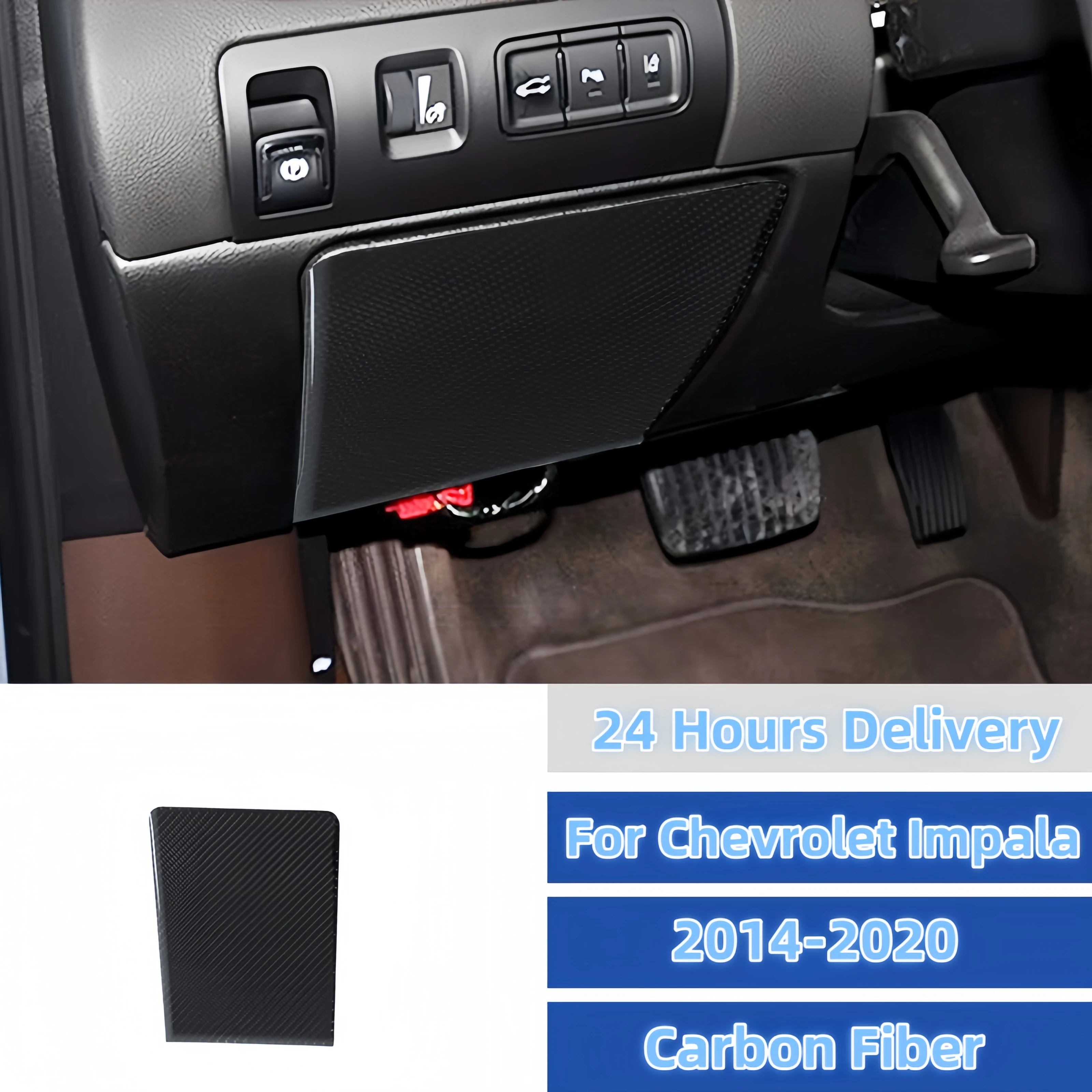 For Chevrolet Impala 2014-2020 Accessories Carbon Fiber Car Interior Main Driver Storage Box Panel Decoration Cover Trim Sticker